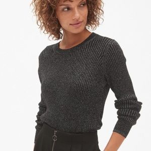 GAP | Crew Neck, Rib Metallic Sweater, True Black w/ Silver, Size Medium